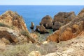 A scenic view of the rock formations and sea arches at the Ponta Da Piedade headland in Lagos Royalty Free Stock Photo