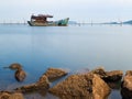 Scenic view of rocks in sea against sky Royalty Free Stock Photo