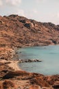 Scenic view of the rocky coast of Paros Island, Greece on a cloudy day