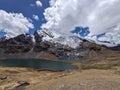 Scenic view of the rocky Cordillera Huayhuash hiking circuit with its transparent lakes