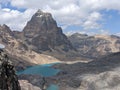 Scenic view of the rocky Cordillera Huayhuash hiking circuit with its turqoise lakes, Peru