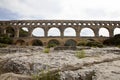 Scenic view of Roman built Pont du Gard aqueduct, Vers-Pont-du-Gard in South of France. Royalty Free Stock Photo