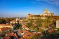Scenic view of royal castle, famous basilica and city center of Esztergom, Hungary at sunny autumn day