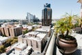 Scenic view of Sacramento downtown in California from a balcony on a hot summer day