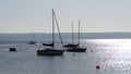 scenic view of sailing boats in the evening sun on lake Ammersee in Germany Royalty Free Stock Photo