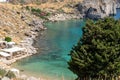 Scenic view at Saint Pauls bay in Lindos on Rhodes island, Greece Royalty Free Stock Photo