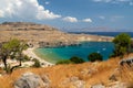 Scenic view at Saint Pauls bay in Lindos on Rhodes island, Greece Royalty Free Stock Photo