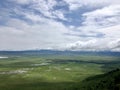 Scenic view of salt lake, green floor of Ngorongoro Crater Conservation Area in Tanzania, East Africa Royalty Free Stock Photo