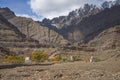 Scenic view of sand mountain and stupa roadside on the way to Hemis Monastery Ladakh , India. Royalty Free Stock Photo