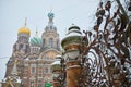 Scenic view of Savior on the Spilled Blood Church on snowy winter day in Saint Petersburg, Russia Royalty Free Stock Photo