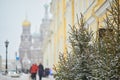 Scenic view of Savior on the Spilled Blood Church on snowy winter day in Saint Petersburg, Russia Royalty Free Stock Photo