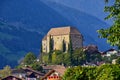 Scenic view of Schenna Castle fortress in the municipality of Scena in South Tyrol, Italy