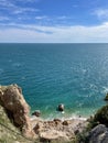 Scenic View Of Sea Against Clear Blue Sky - stock photo Royalty Free Stock Photo