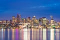 Scenic view of Seattle city in the night time with reflection of water.