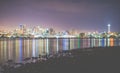 Scenic view of Seattle city in the night time with reflection in water. Royalty Free Stock Photo