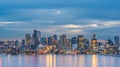 Scenic view of Seattle cityscape in the night time with reflection of the water,Seattle,Washington,USA.. Royalty Free Stock Photo