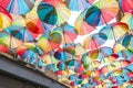 Several colorful umbrellas in Bucharest Royalty Free Stock Photo