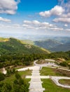 Scenic view of Shipka Pass in lush, wooded mountains in Bulgaria Royalty Free Stock Photo