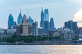 Scenic view of the skyscrapers of downtown Philadelphia on the bank of the river Delaware, USA