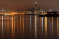 Scenic view of skyscrapers illuminated at night, reflecting on Shenzhen Bay, China Royalty Free Stock Photo