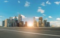 Scenic view of skyscrapers seen from a highway at sunset Royalty Free Stock Photo
