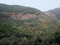 Scenic view of a small village and cultivations in the Atlas Mountains in Morocco