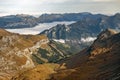 Scenic view of snow-capped mountains of the Swiss Alps skyline in Lauterbrunnen, Switzerland Royalty Free Stock Photo