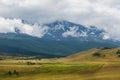 Scenic view of the snow-covered North-Chuya range in the Altai mountains in the summer, Siberia, Russia Royalty Free Stock Photo