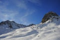 Scenic view of snow mountains and ski resort in Switzerland Europe on a cold sunny day