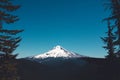 Scenic view of a snowy Mount Hood peak under a cloudless blue sky in Oregon Royalty Free Stock Photo