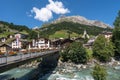 Scenic view of Splugen, an alpine village in Canton Grisons in summer in Switzerland