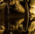 Scenic view of stalactite formations reflecting on water in Belianska Cave in Slovakia