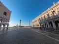 Venice - Scenic view of statue of Lion of Venice, Statue of Saint Teodoro of Amaseat