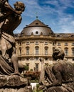 Scenic view of statues in front of Wurzburg residence palace. The Archbishop's residence in Wurzburg Royalty Free Stock Photo