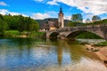 Scenic view of stone bridge and church of St John the Baptist on Bohinj Lake, Slovenia Royalty Free Stock Photo