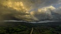 Scenic view of storm clouds over landscape. Drone photo.