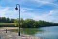 Scenic view of a street light post found on a dock by the sea Royalty Free Stock Photo