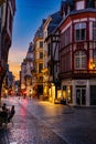 Scenic view of a street in Rouen, France at sunset.