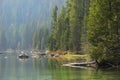 A scenic view of String Lake with pine trees in Grand Teton National Park, Wyoming. Royalty Free Stock Photo