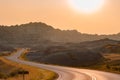 Scenic view at sunset in Badlands National Park. Royalty Free Stock Photo