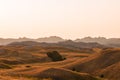 Scenic view at sunset in Badlands National Park. Royalty Free Stock Photo