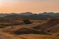 Scenic view at sunset in Badlands National Park. Royalty Free Stock Photo