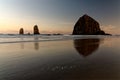 Scenic view of sunset at Haystack, Cannon Beach, Oregon, USA Royalty Free Stock Photo