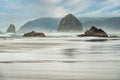 Scenic view of sunset at Haystack Rock,Cannon beach, Oregon Royalty Free Stock Photo