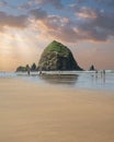 Scenic view of sunset at Haystack Rock,Cannon beach, Oregon Royalty Free Stock Photo