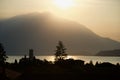 Scenic view of the sunset over the Mountains and Lake Como, Italy Royalty Free Stock Photo