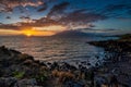 Scenic view of the sunset over the pacific ocean on Maui beach, Hawaii Royalty Free Stock Photo