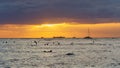 Scenic view of sunset at Waikiki Beach, Honolulu, Hawaii, USA Royalty Free Stock Photo