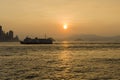 Sunset over the ocean. Scenic view during sunset from West Kowloon Waterfront Promenade. Eye Level View