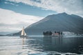 Scenic view of Sveti Dorde island with mountain views in the Adriatic Sea in Perasta, Montenegro